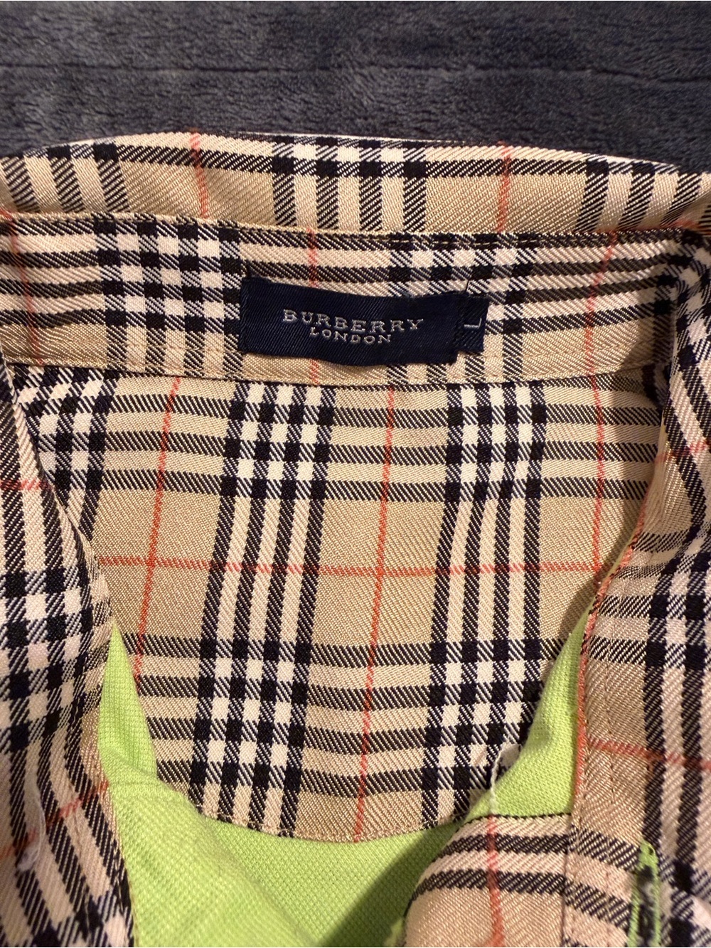 Burberry Beige Plaid Polo with Black and Red Check